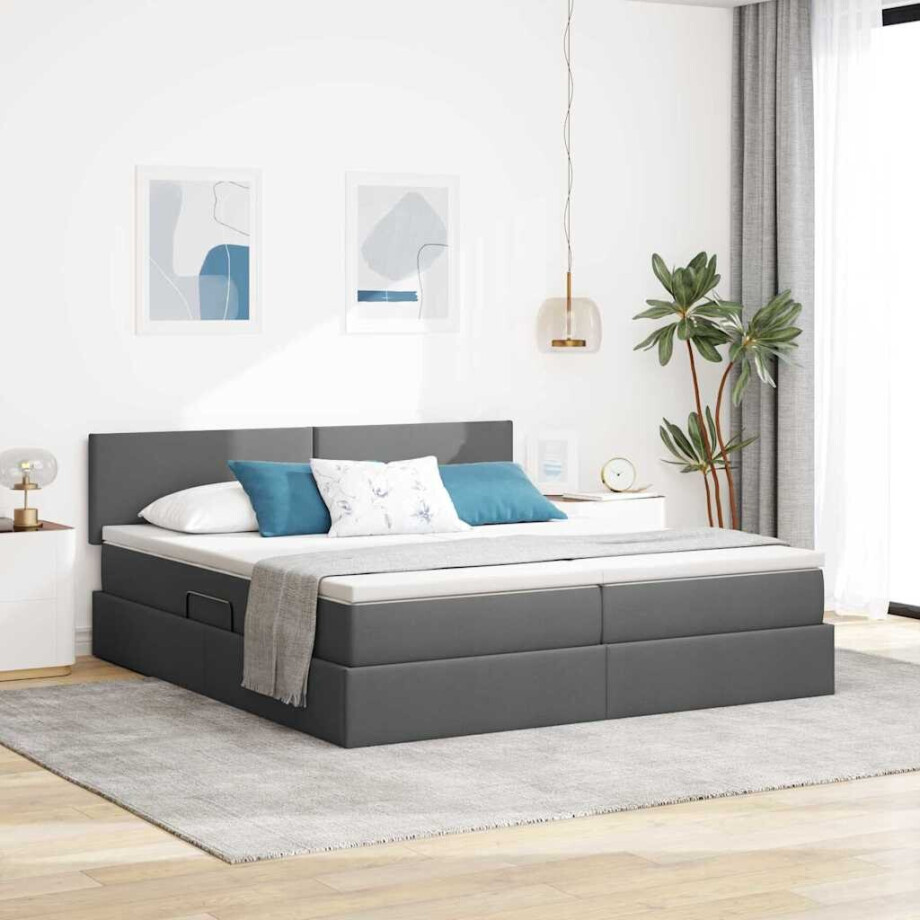 vidaXL Opslag bed met matras Donkergrijs 200 x 200 cm Nep Leer afbeelding 1
