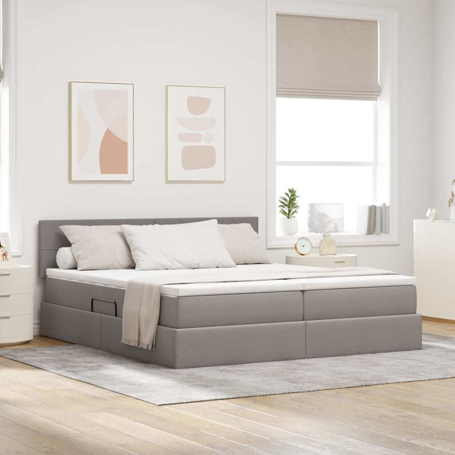 vidaXL Opslag bed met matras met opslag Taupe 180 x 200 cm Nep Leer vidaXL Opslag bed met matras met opslag Taupe 180 x 200 cm Nep Leer afbeelding 1