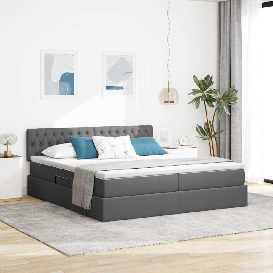 vidaXL Opslag bed met matras Donkergrijs 180 x 200 cm Nep Leer afbeelding 1
