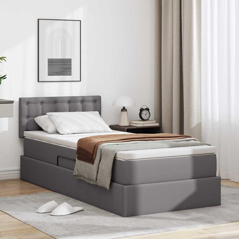 vidaXL Opbergbed met LED met matras met LED Grijs 90 x 200 cm Nep Leer afbeelding 1