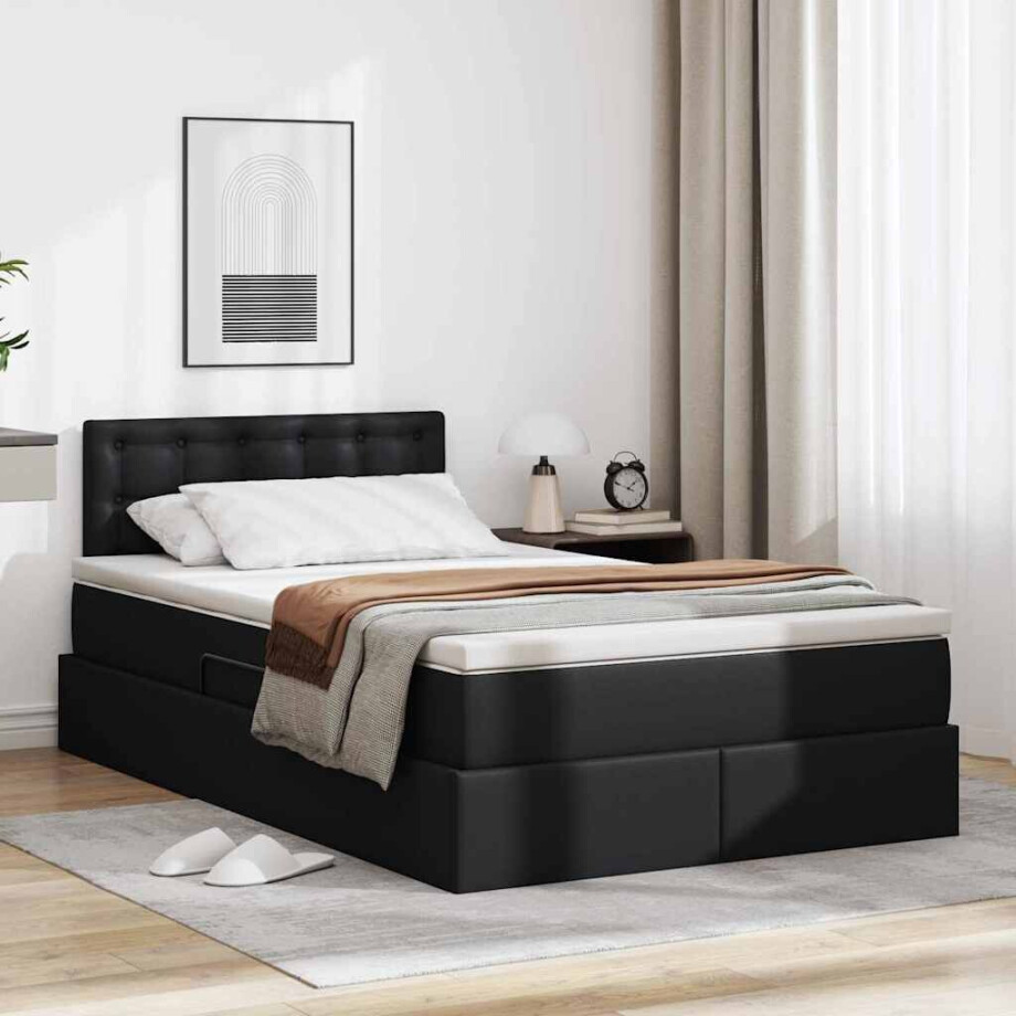 vidaXL Opbergbed met LED met matras Zwart 120 x 190 cm Nep Leer afbeelding 1
