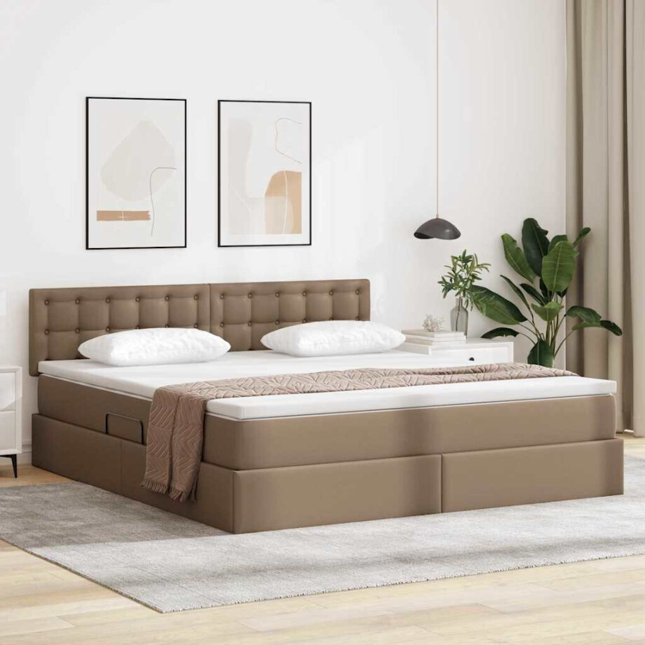 vidaXL Opbergbed met LED met matras Cappuccino 180 x 200 cm Nep Leer afbeelding 1