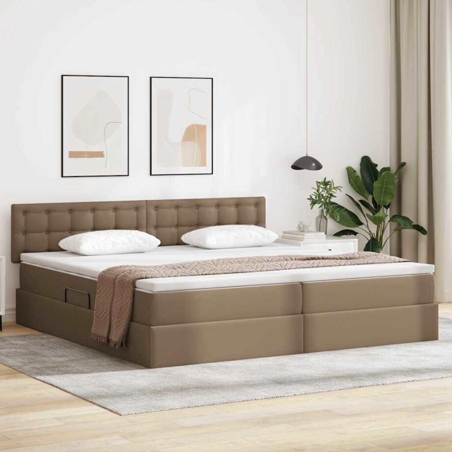 vidaXL Opbergbed met LED met matras Lichtgrijs 200 x 200 cm Nep Leer afbeelding 1