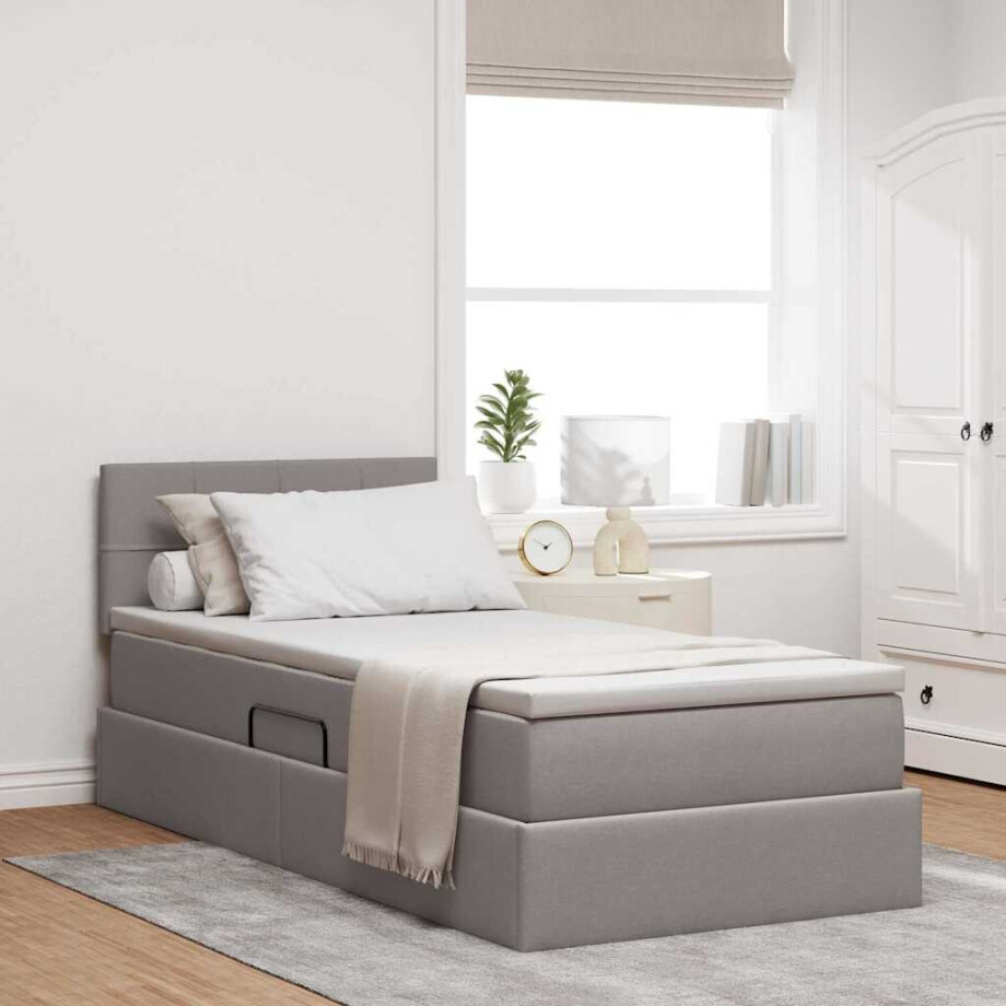 vidaXL Opbergbed met LED met matras met LED Taupe 90 x 200 cm Stof vidaXL Opbergbed met LED met matras met LED Taupe 90 x 200 cm Stof afbeelding 1