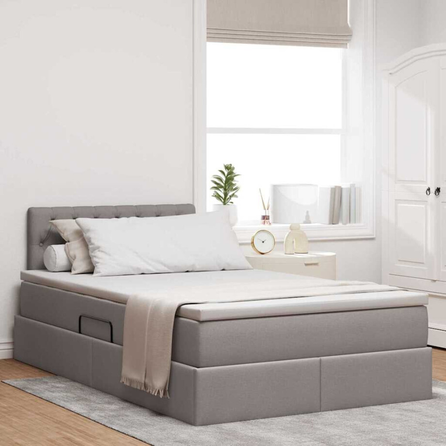 vidaXL Bed met LED -striplichten met opslag Taupe 120 x 200 cm Stof vidaXL Bed met LED -striplichten met opslag Taupe 120 x 200 cm Stof afbeelding 1