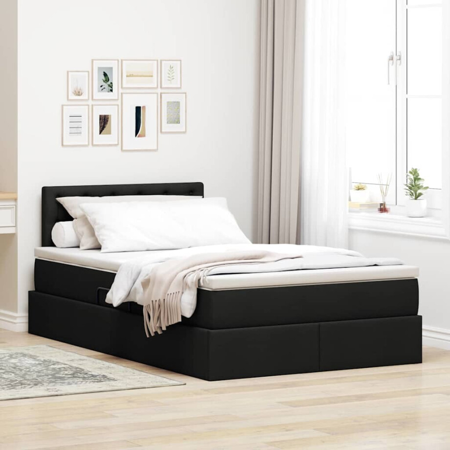 vidaXL Opbergbed met LED met matras met LED Zwart 120 x 200 cm Stof vidaXL Opbergbed met LED met matras met LED Zwart 120 x 200 cm Stof afbeelding 1
