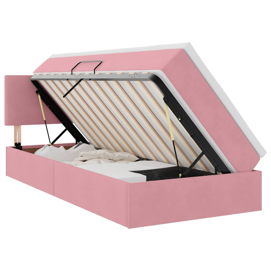 vidaXL Opbergbed met LED met hoofdeinde Roze 90 x 200 cm Fluweel afbeelding 1