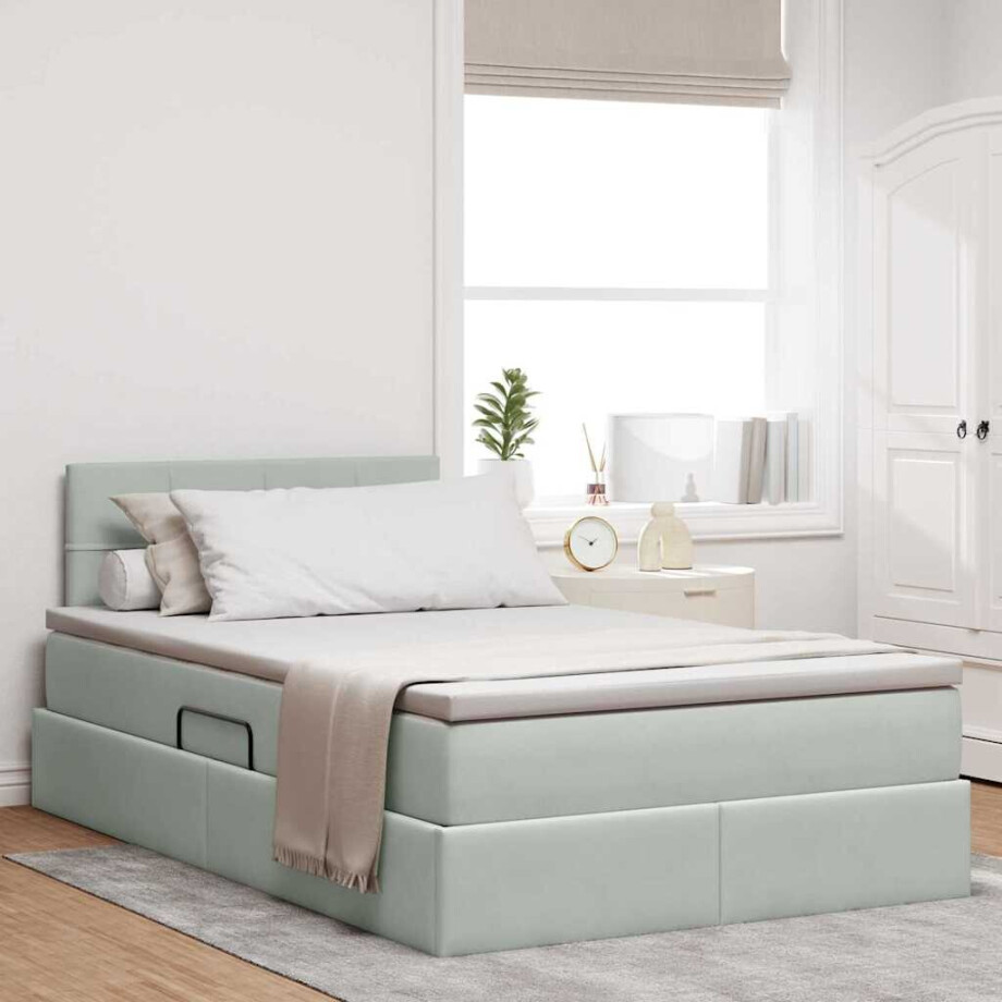 vidaXL Opbergbed met LED met matras Lichtgrijs 120 x 190 cm Fluweel afbeelding 1