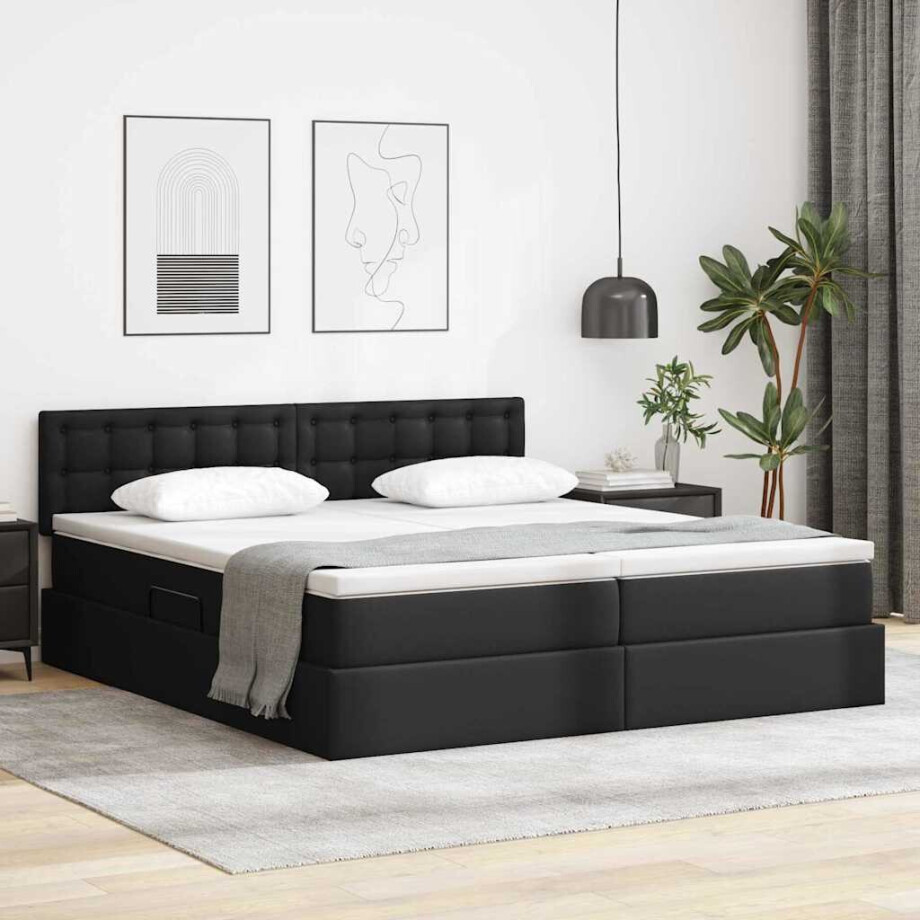 vidaXL Opbergbed met LED met matras Zwart 180 x 200 cm Nep Leer afbeelding 1