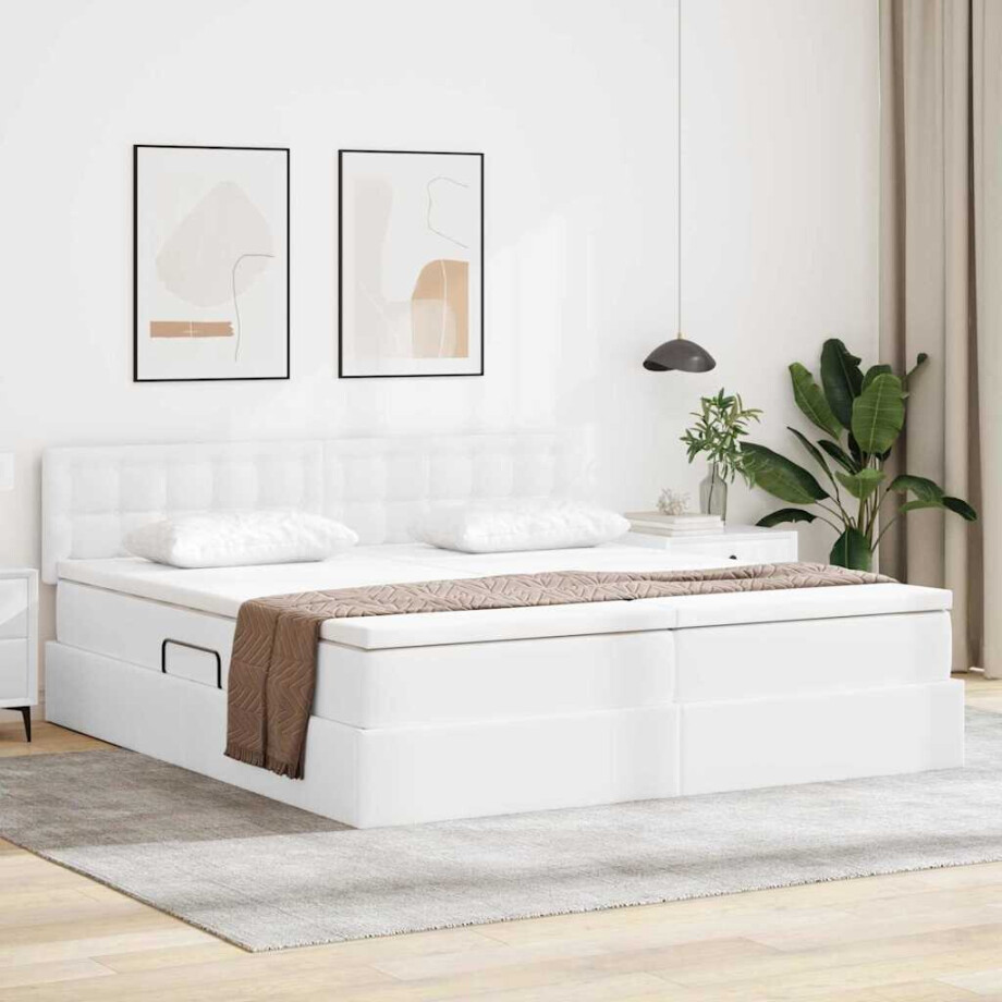 vidaXL Opbergbed met LED met matras Puur Wit 180 x 200 cm Nep Leer afbeelding 1