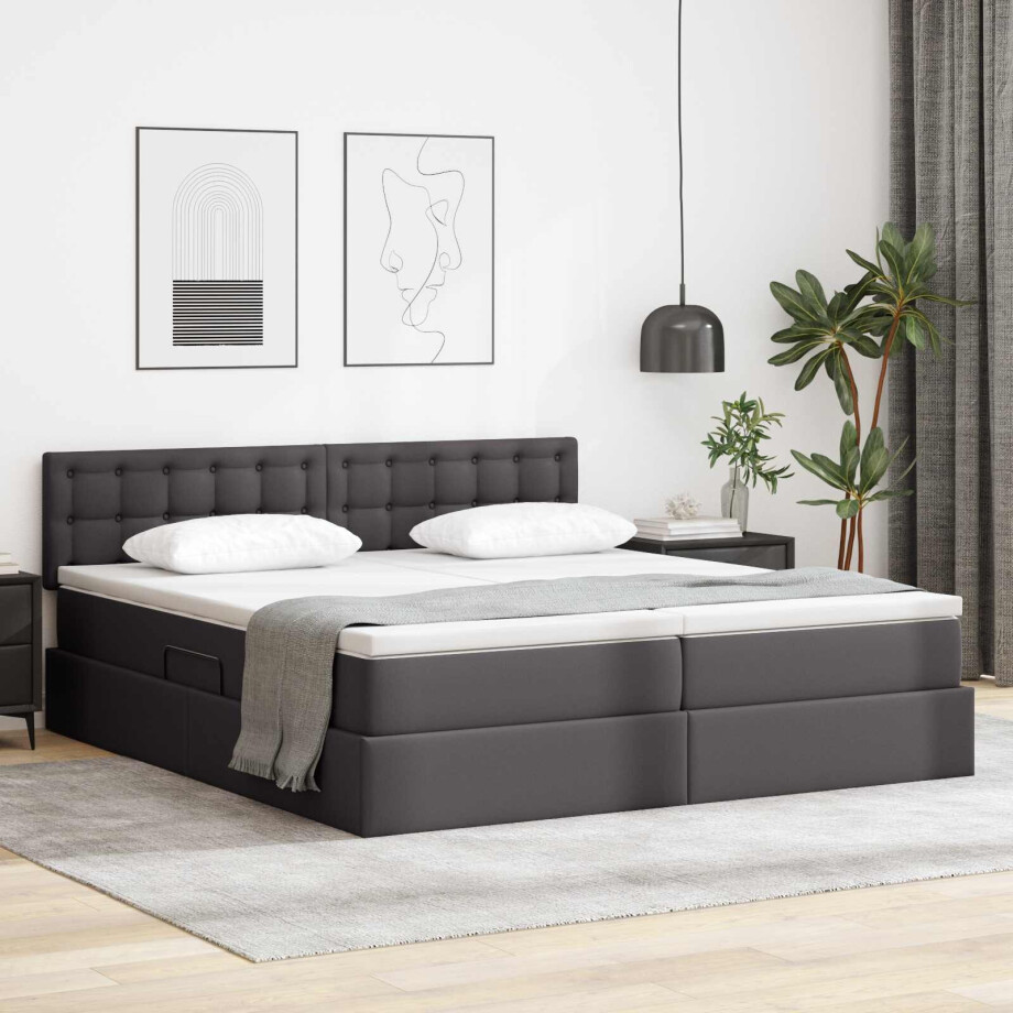 vidaXL Opbergbed met LED met matras Grijs 180 x 200 cm Nep Leer afbeelding 1