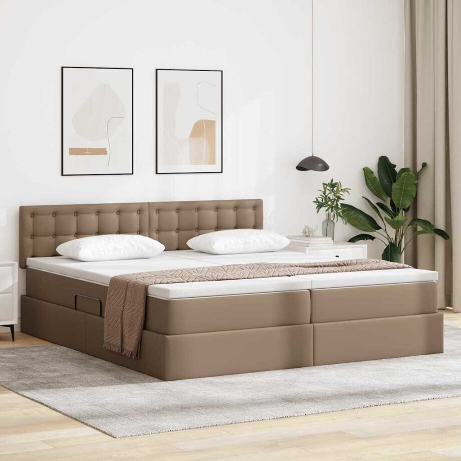 vidaXL Opbergbed met LED met matras Cappuccino 180 x 200 cm Nep Leer afbeelding 1
