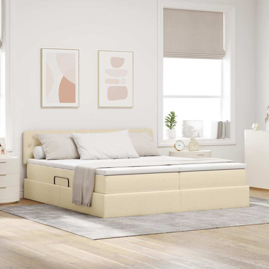 vidaXL Bed met LED-striplichten met hoofdeinde Crème 180 x 200 cm Stof vidaXL Bed met LED-striplichten met hoofdeinde Crème 180 x 200 cm Stof afbeelding 1