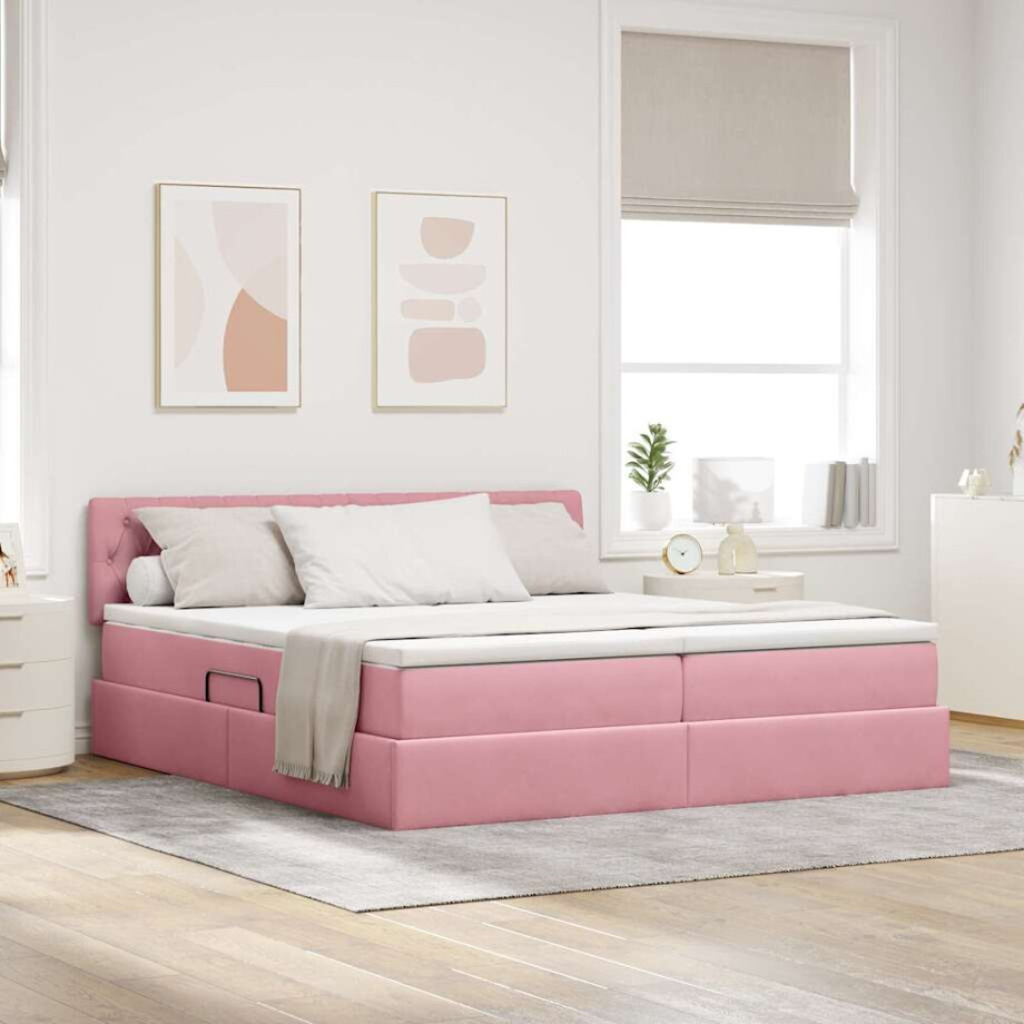 vidaXL Bed met LED-stripverlichting Roze 180 x 200 cm Fluweel afbeelding 1