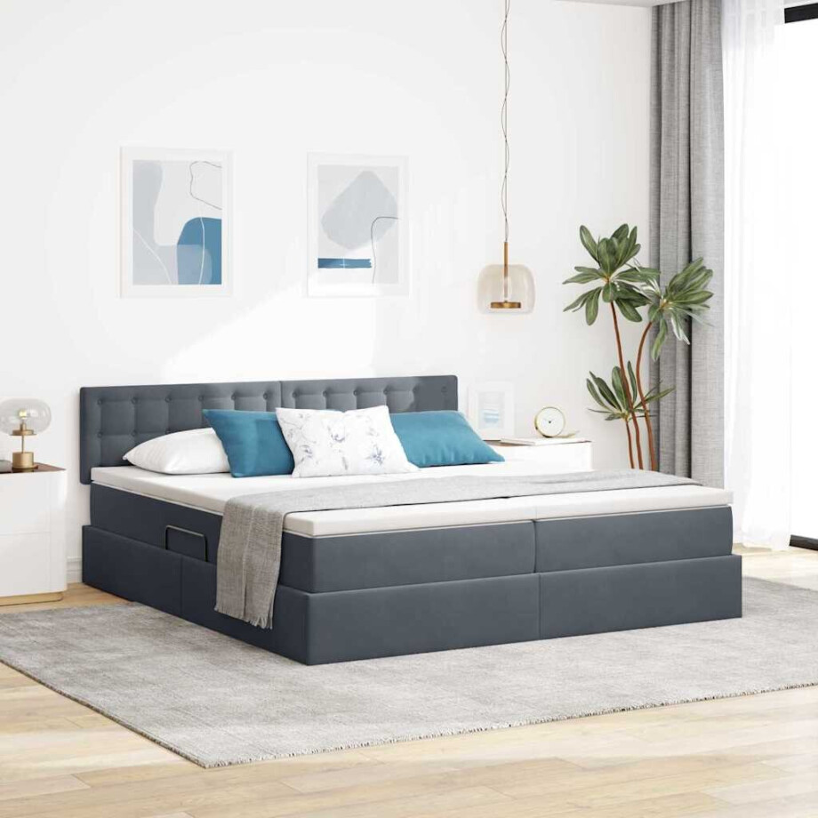 vidaXL Bed met LED-stripverlichting Donkergrijs 180 x 200 cm Fluweel afbeelding 1