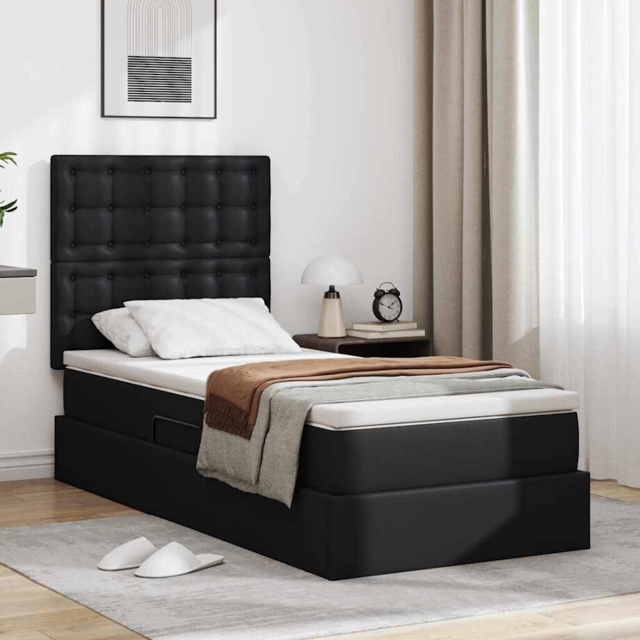 vidaXL Opslag bed met matras met opslag Zwart 100 x 200 cm Nep Leer afbeelding 1