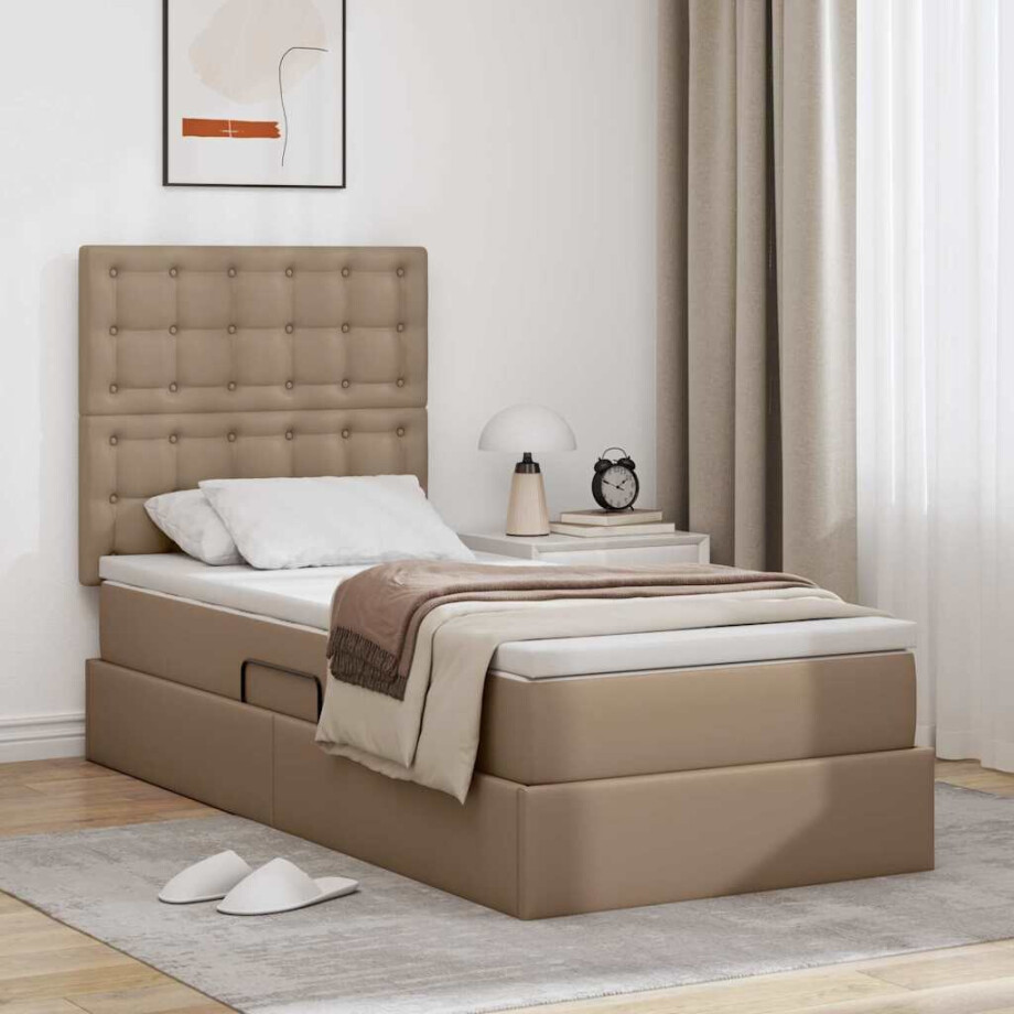 vidaXL Opslag bed met hoofdeinde Cappuccino 100 x 200 cm Nep Leer afbeelding 1