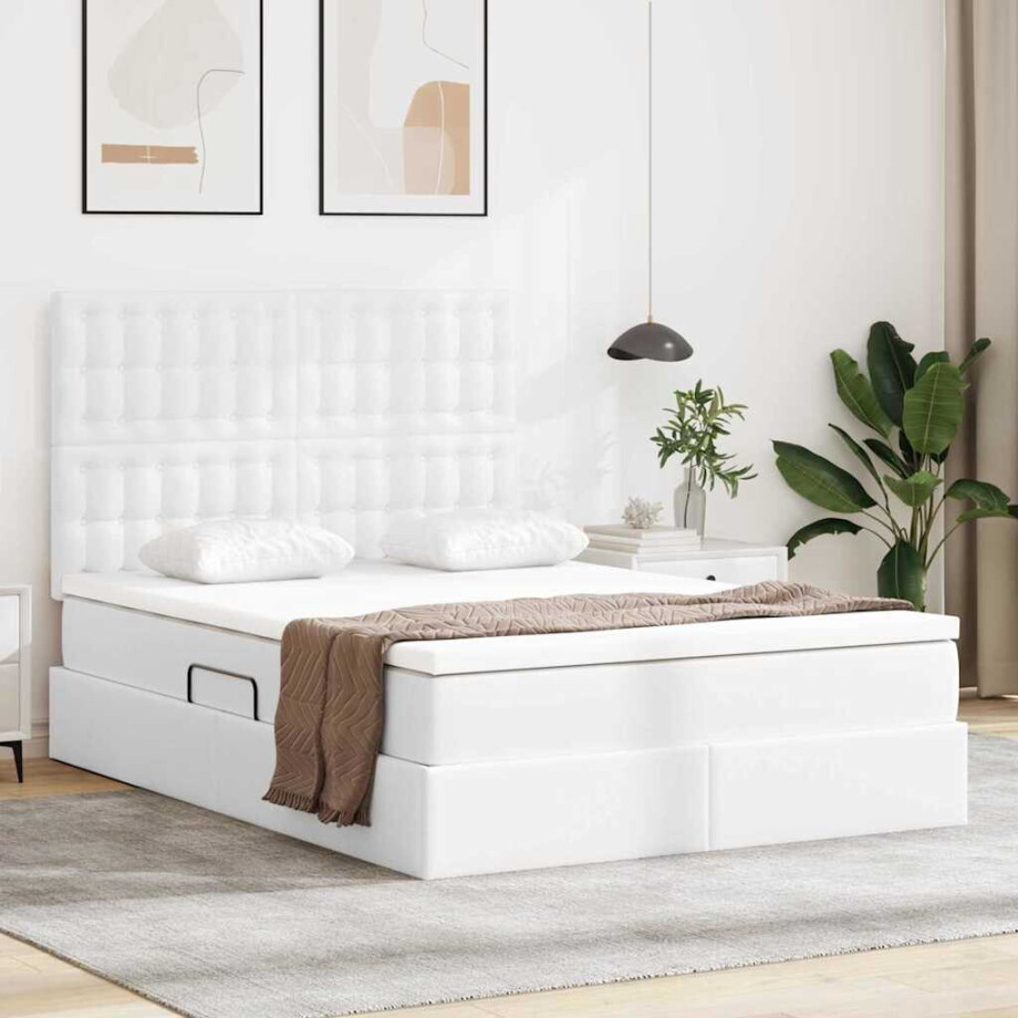 vidaXL Opslag bed met matras met opslag Puur Wit 140 x 190 cm Nep Leer afbeelding 1
