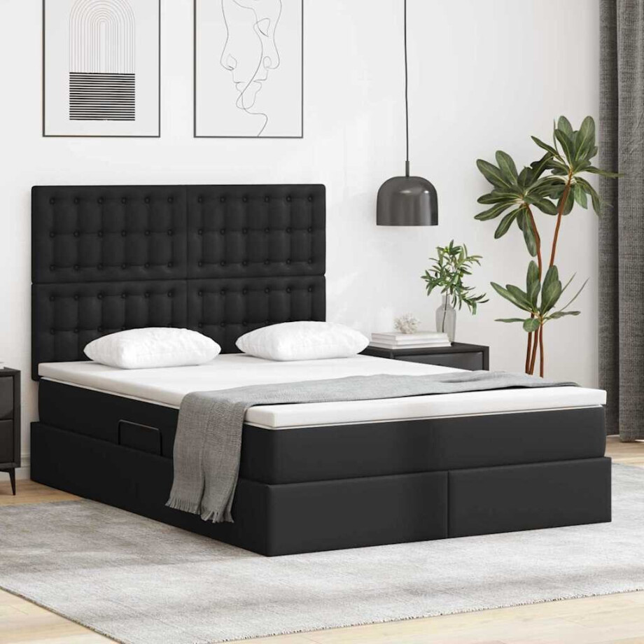 vidaXL Opslag bed met matras met opslag Zwart 140 x 200 cm Nep Leer afbeelding 1