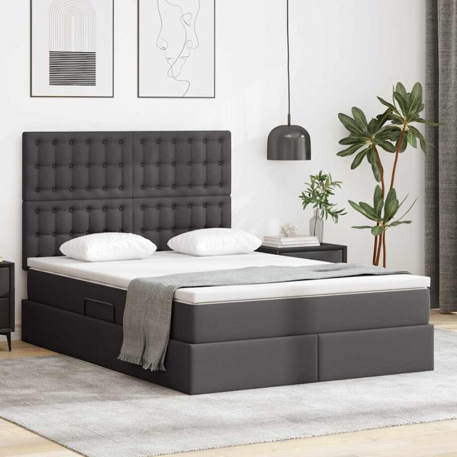 vidaXL Opslag bed met matras met opslag Grijs 140 x 200 cm Nep Leer afbeelding 1