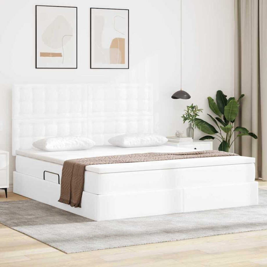 vidaXL Opslag bed met matras met opslag Puur Wit 160 x 200 cm Nep Leer afbeelding 1