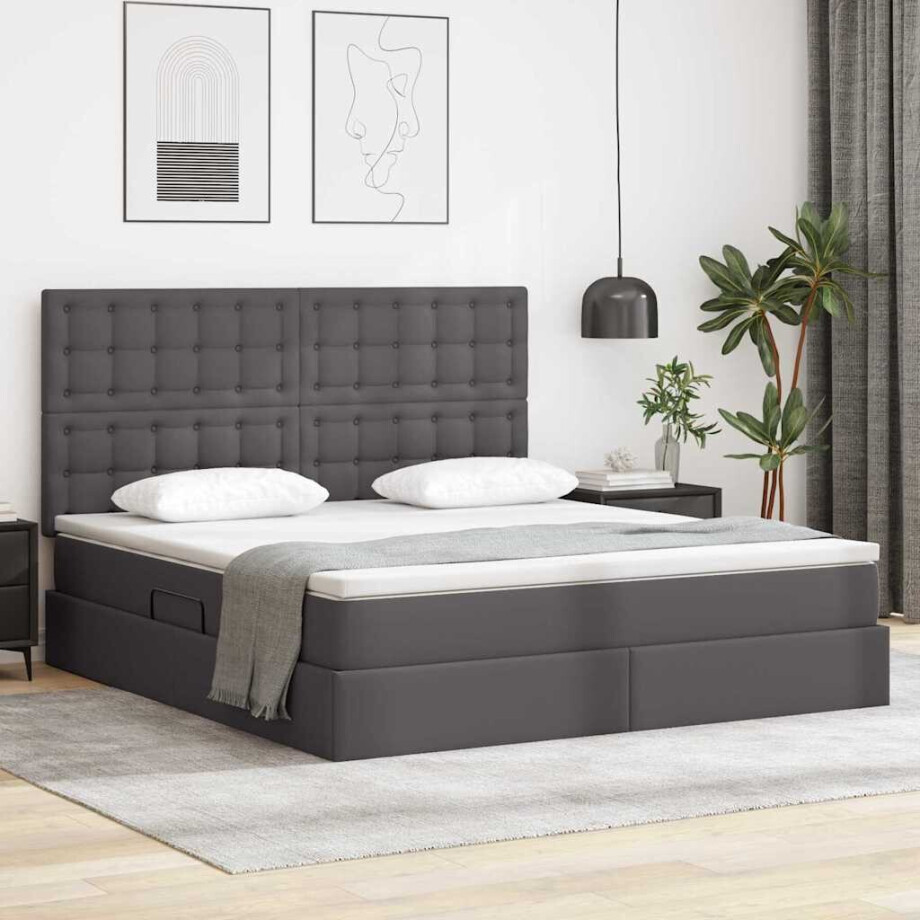 vidaXL Opslag bed met matras met opslag Grijs 160 x 200 cm Nep Leer afbeelding 1