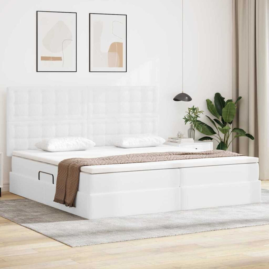 vidaXL Opslag bed met matras met opslag Puur Wit 200 x 200 cm Nep Leer afbeelding 1