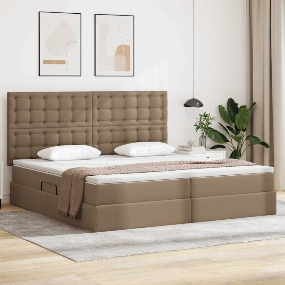 vidaXL Opslag bed met matras Cappuccino 200 x 200 cm Nep Leer afbeelding 1