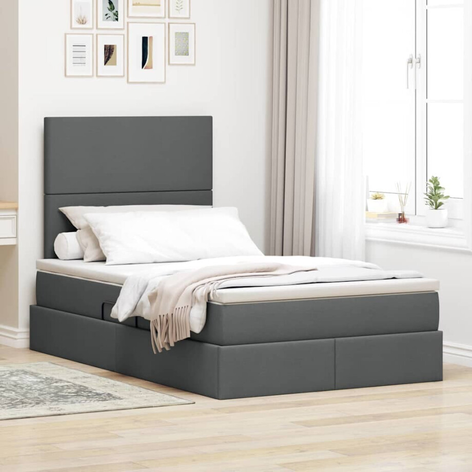vidaXL Opslag bed met matras Donkergrijs 120 x 200 cm Polyester afbeelding 1