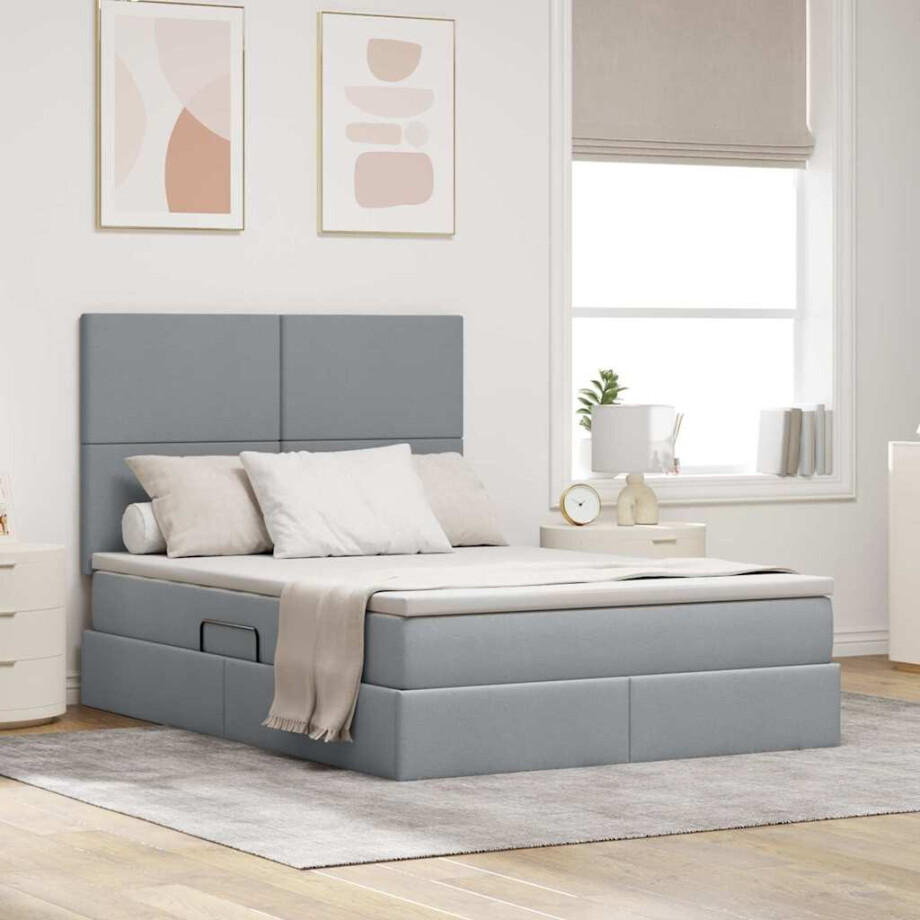 vidaXL Opslag bed met matras Lichtgrijs 140 x 200 cm Polyester afbeelding 1