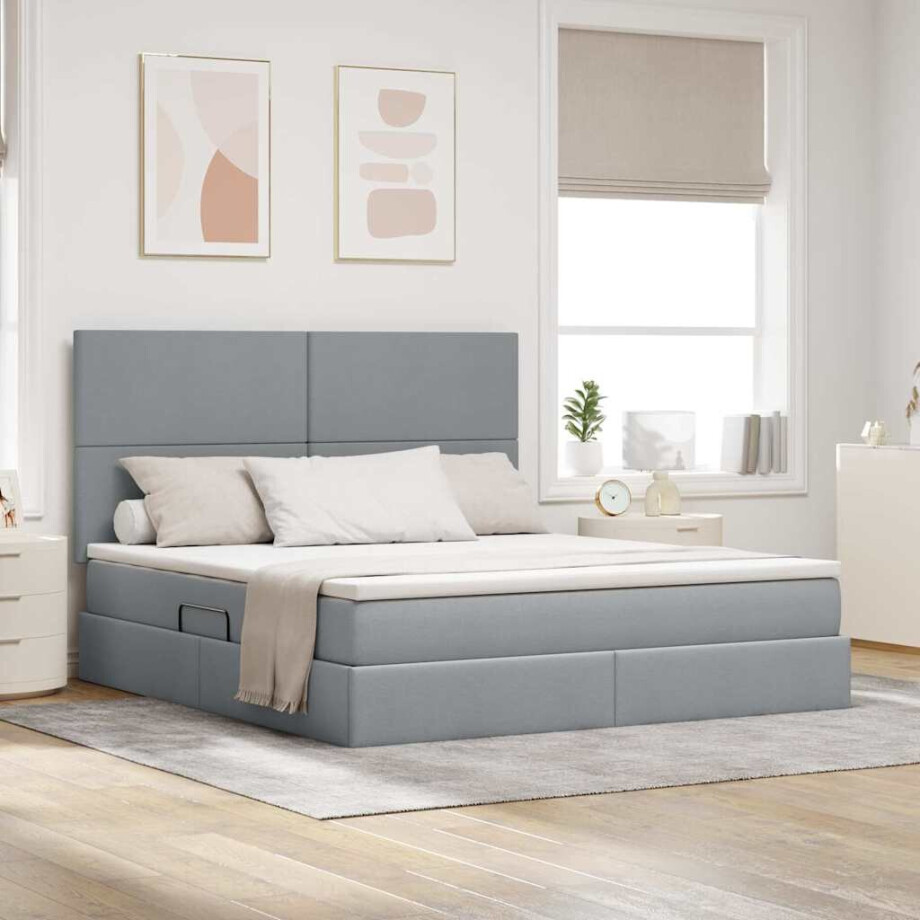 vidaXL Opslag bed met matras Lichtgrijs 160 x 200 cm Polyester afbeelding 1