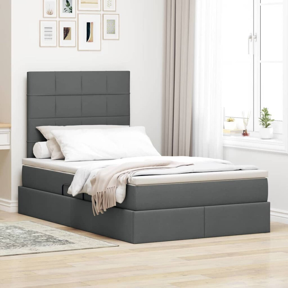 vidaXL Opslag bed met matras Donkergrijs 120 x 200 cm Polyester afbeelding 1