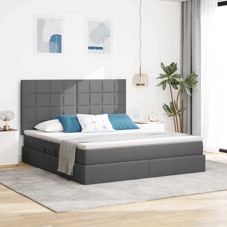 vidaXL Opslag bed met matras Donkergrijs 180 x 200 cm Polyester afbeelding 1