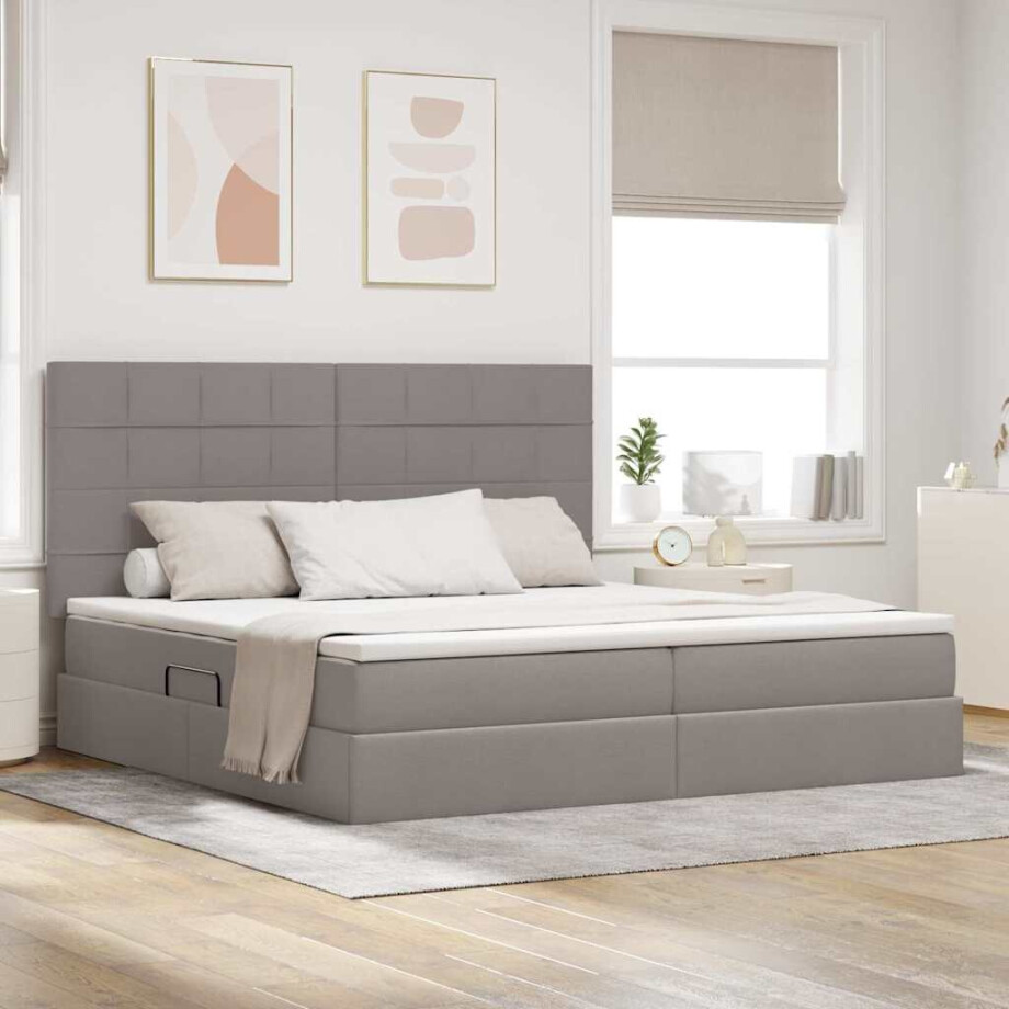 vidaXL Opslag bed met matras met matras Taupe 200 x 200 cm Polyester vidaXL Opslag bed met matras met matras Taupe 200 x 200 cm Polyester afbeelding 1