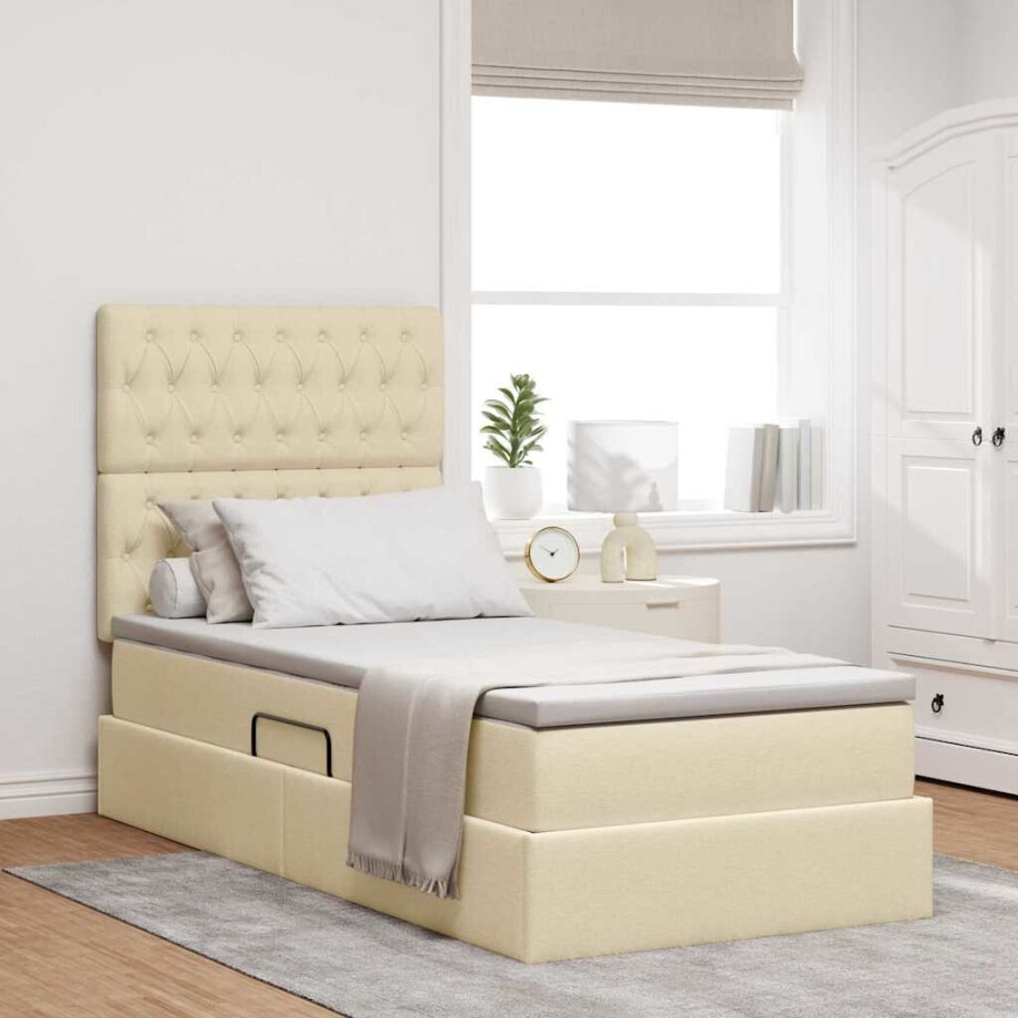 vidaXL Opslag bed met matras met matras Crème 90 x 200 cm Polyester afbeelding 1