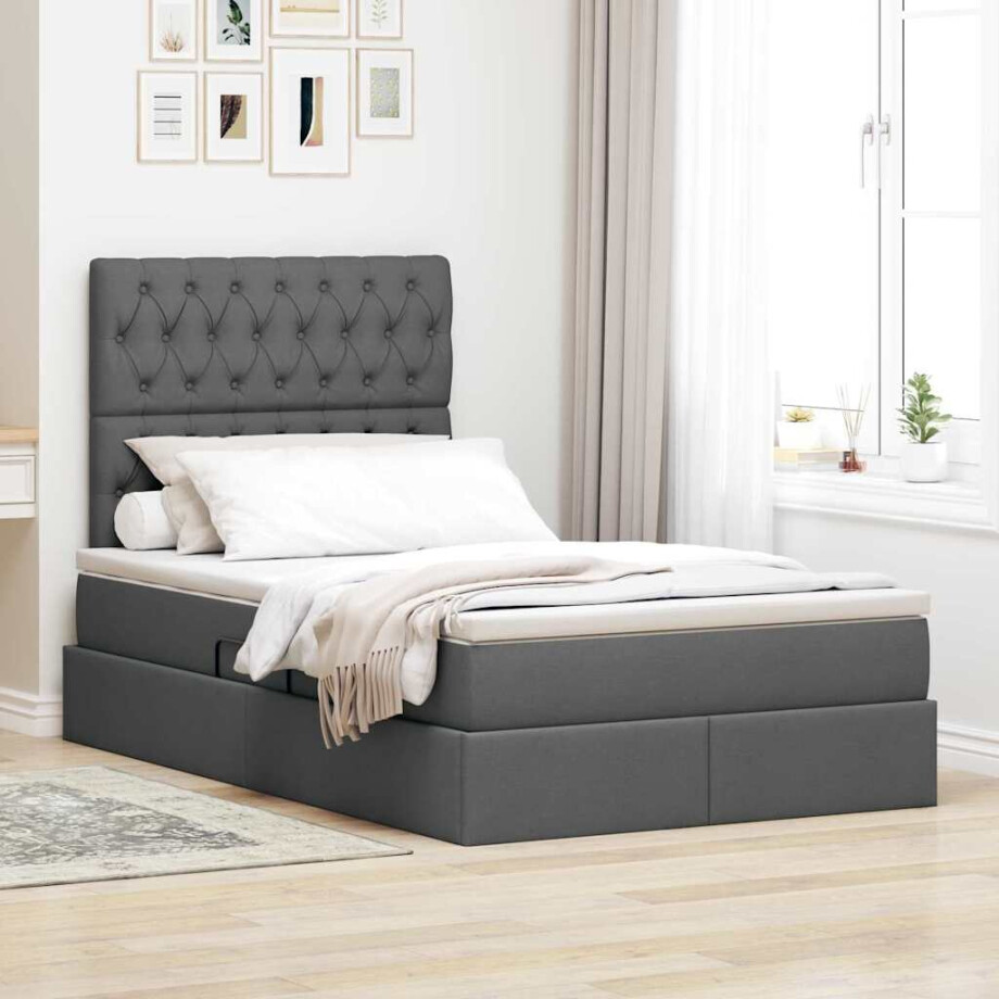 vidaXL Opslag bed met matras Donkergrijs 120 x 200 cm Polyester afbeelding 1