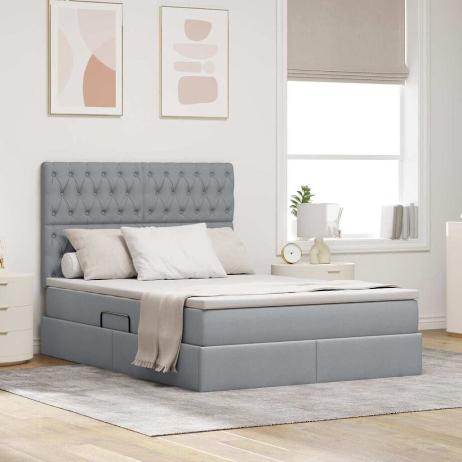 vidaXL Opslag bed met matras Lichtgrijs 140 x 190 cm Polyester afbeelding 1