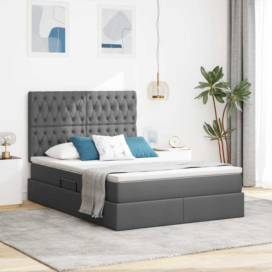 vidaXL Opslag bed met matras Donkergrijs 140 x 190 cm Polyester afbeelding 1