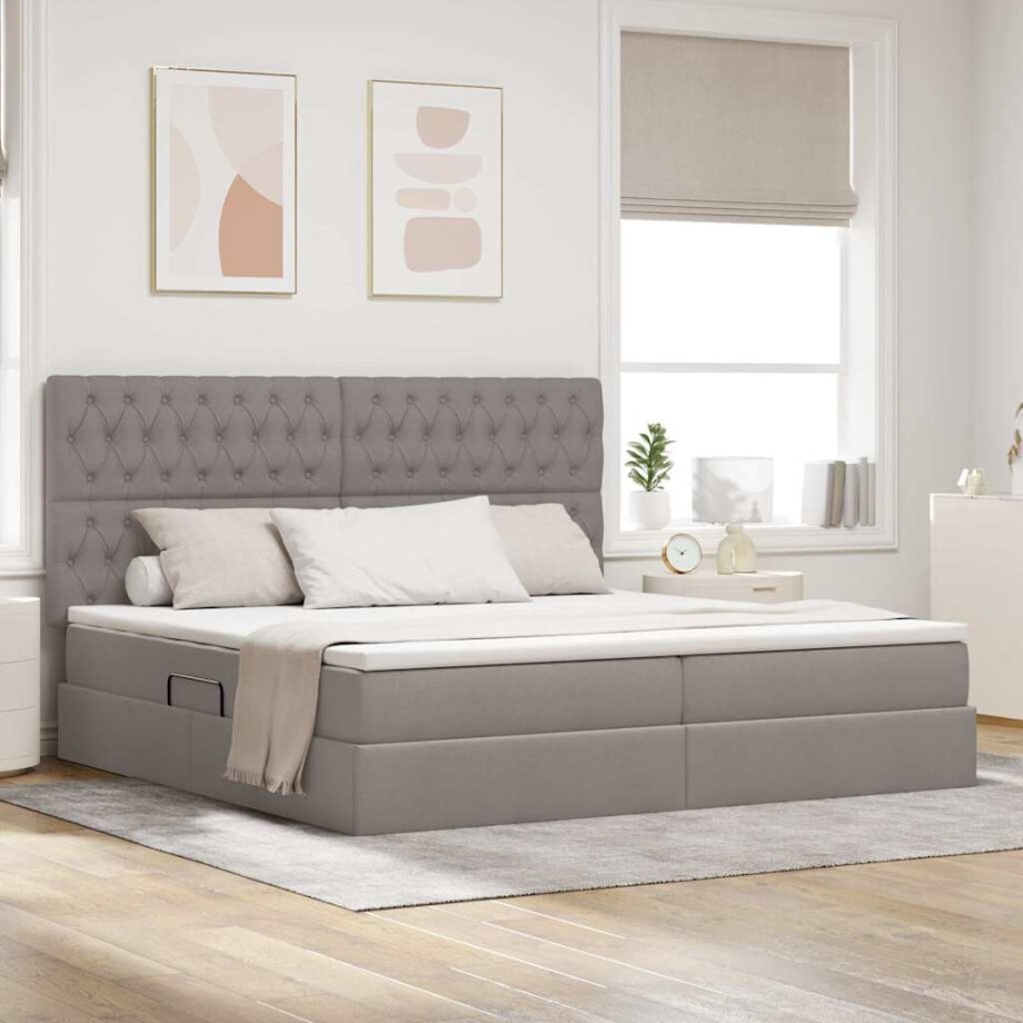 vidaXL Opslag bed met matras met matras Taupe 200 x 200 cm Polyester afbeelding 1