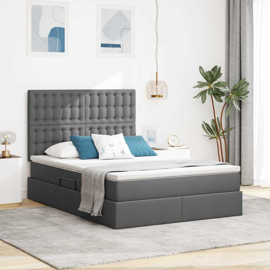 vidaXL Opslag bed met matras Donkergrijs 140 x 200 cm Polyester afbeelding 1