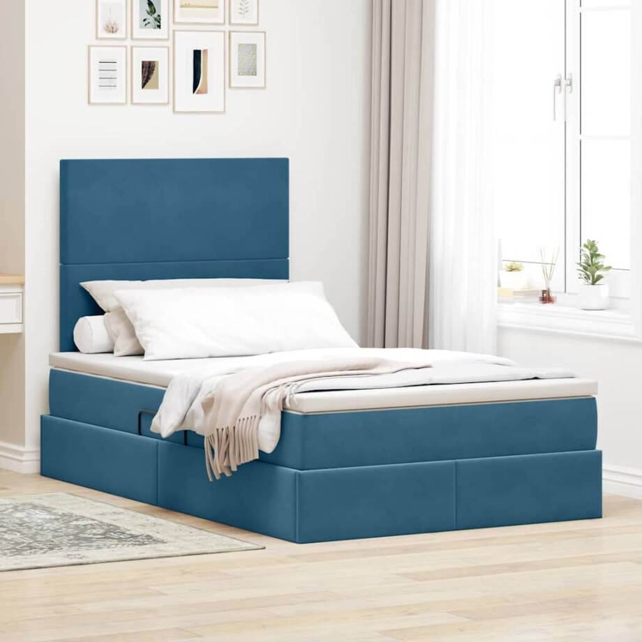 vidaXL Opslag bed met matras met matras Blauw 120 x 190 cm Fluweel afbeelding 1