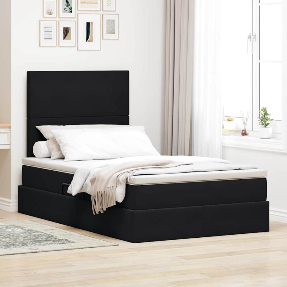 vidaXL Opslag bed met matras met matras Zwart 120 x 200 cm Fluweel afbeelding 1