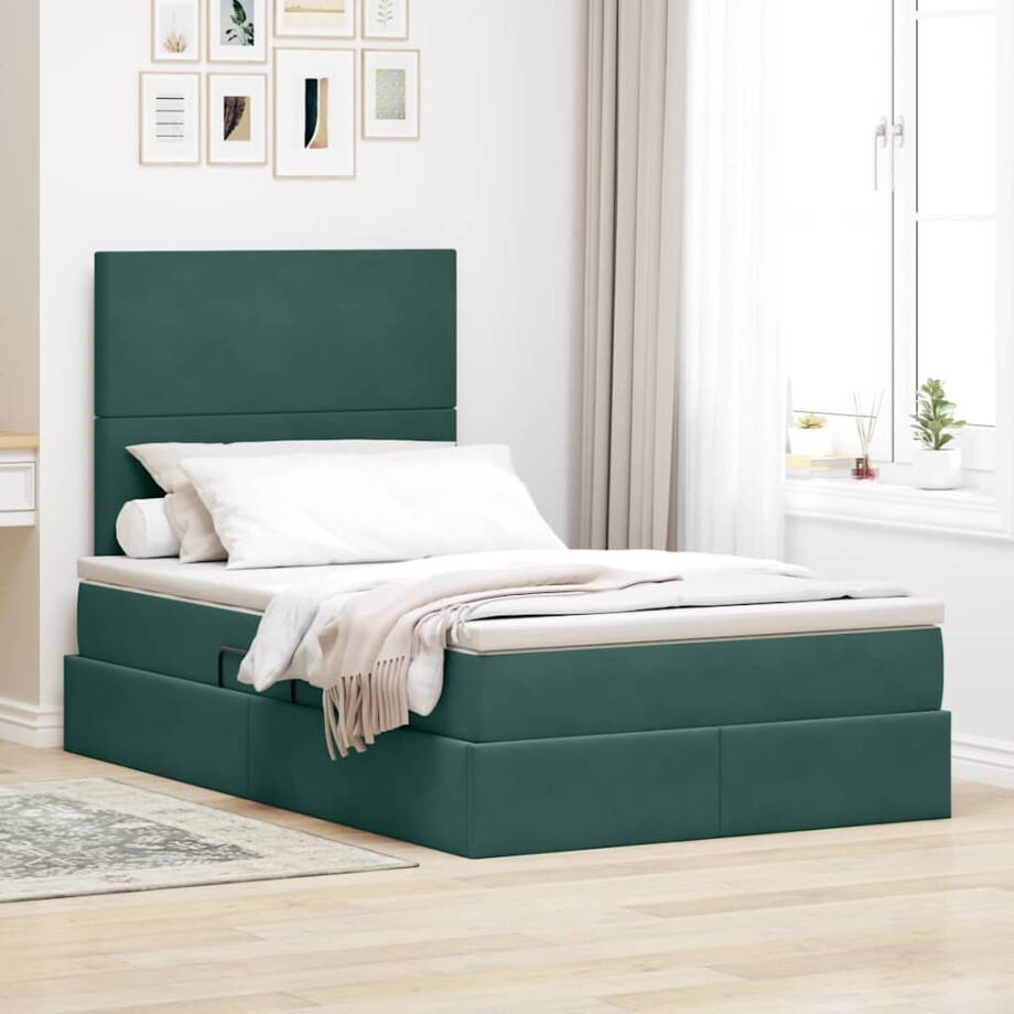 vidaXL Opslag bed met matras Donkergroen 120 x 200 cm Fluweel afbeelding 1