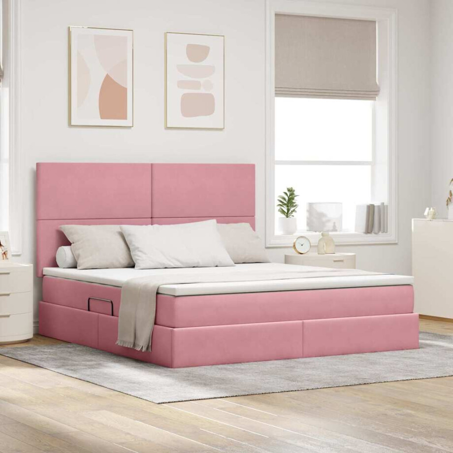vidaXL Opslag bed met matras met matras Roze 180 x 200 cm Fluweel vidaXL Opslag bed met matras met matras Roze 180 x 200 cm Fluweel afbeelding 1