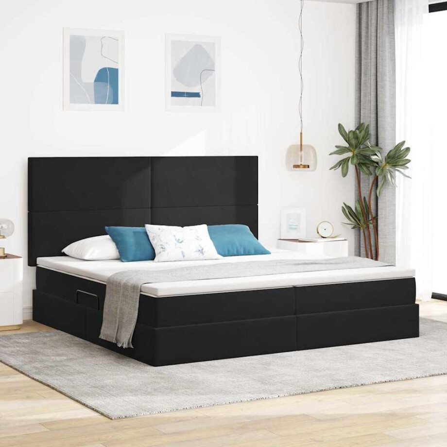 vidaXL Opslag bed met matras met matras Zwart 200 x 200 cm Fluweel afbeelding 1