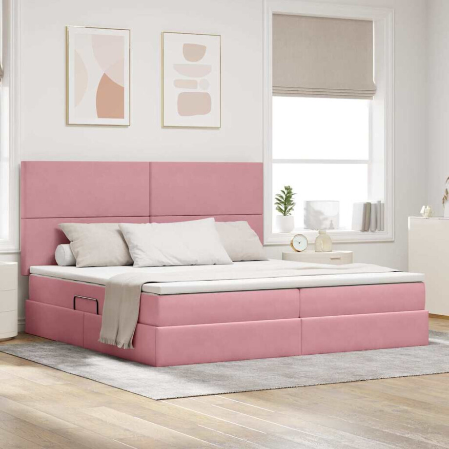 vidaXL Opslag bed met matras met matras Roze 200 x 200 cm Fluweel afbeelding 1