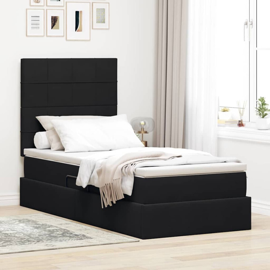 vidaXL Opslag bed met matras met hoofdeinde Zwart 90 x 200 cm Fluweel afbeelding 1
