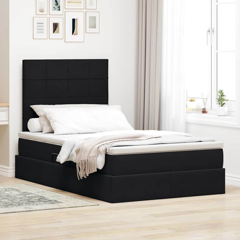 vidaXL Opslag bed met matras met matras Zwart 120 x 200 cm Fluweel afbeelding 1