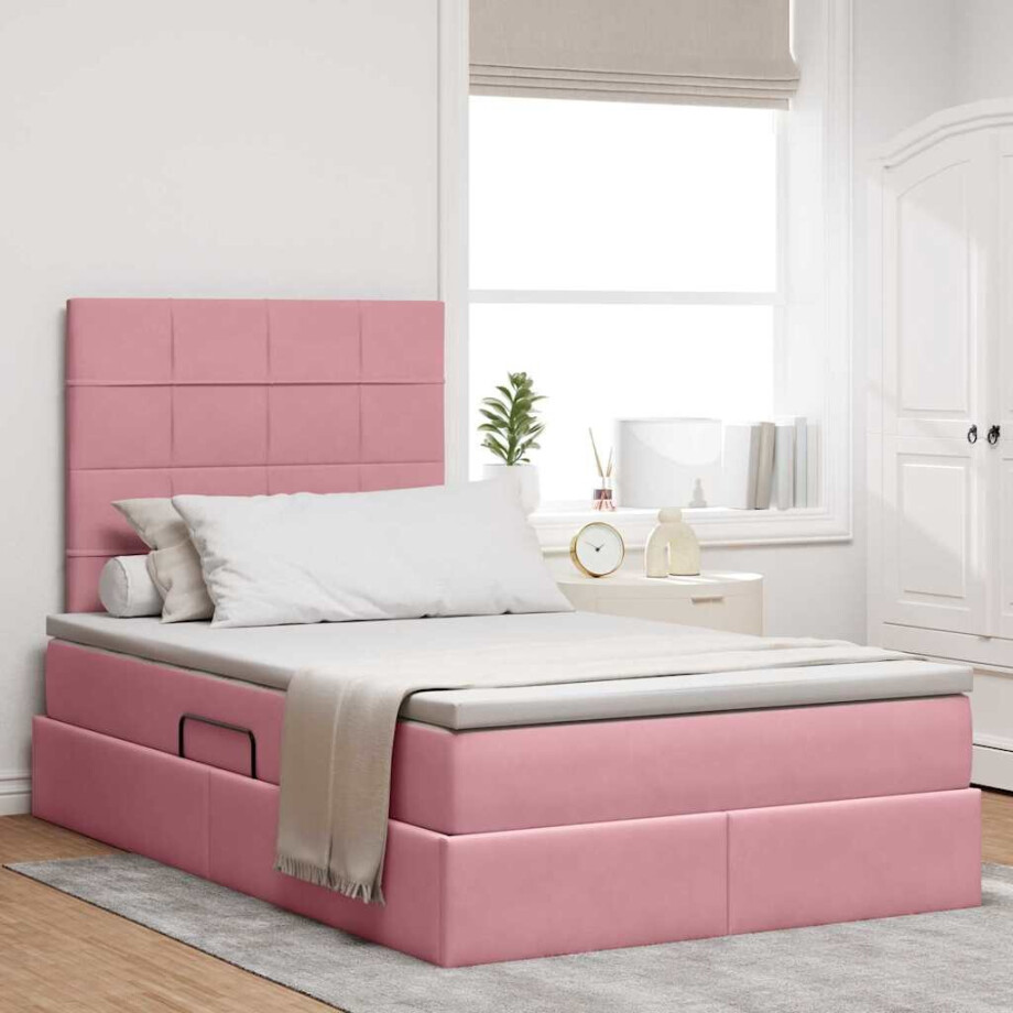 vidaXL Opslag bed met matras met matras Roze 120 x 200 cm Fluweel afbeelding 1