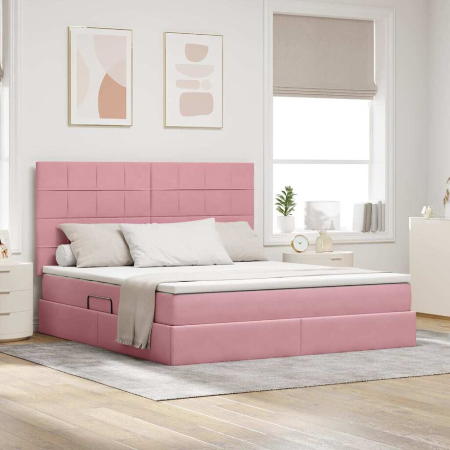 vidaXL Opslag bed met matras met matras Roze 160 x 200 cm Fluweel vidaXL Opslag bed met matras met matras Roze 160 x 200 cm Fluweel afbeelding 1